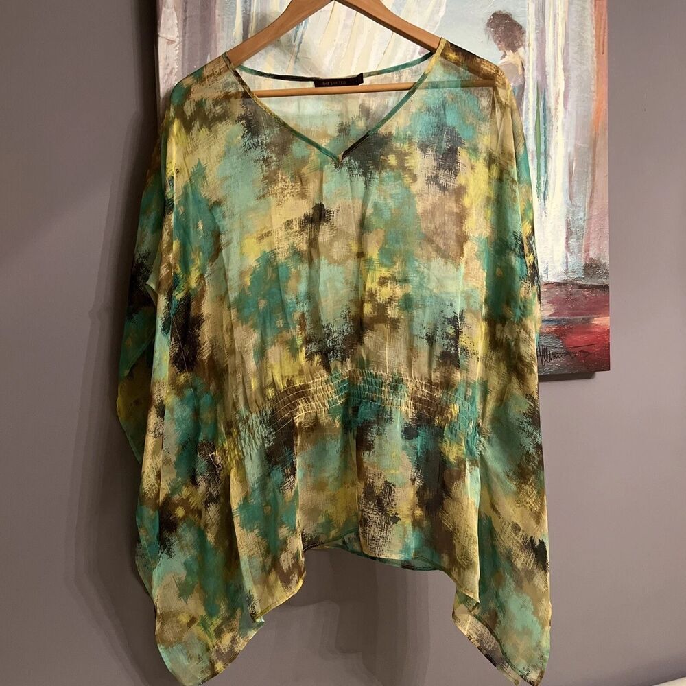 The Limited Sz M Beach Cover Top Polyester Green Yellow Brown Polyester